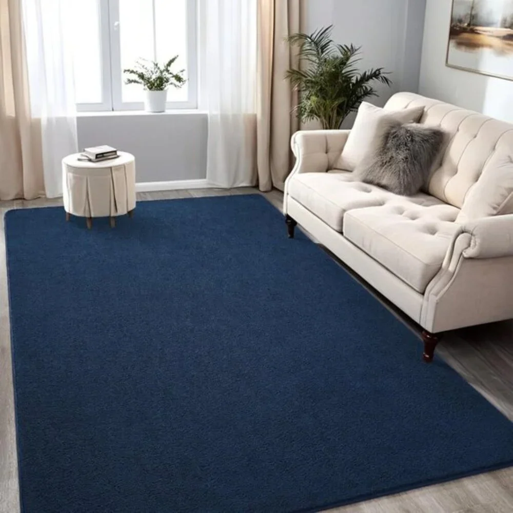 New 5x7 Navy Blue Bedroom Rug, Washable Memory Foam Non-Slip Modern Carpet